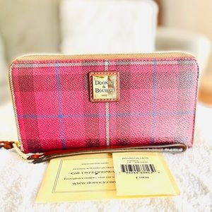 Dooney And Bourke Tiverton Cranberry Plaid Wristlet Wallet